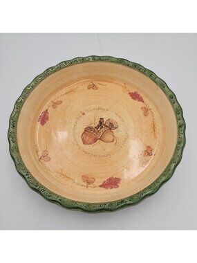 Russ Berrie Ceramic Fall Pie Plate 9.5" Diameter Acorns Harvest Leaves Ceramic
